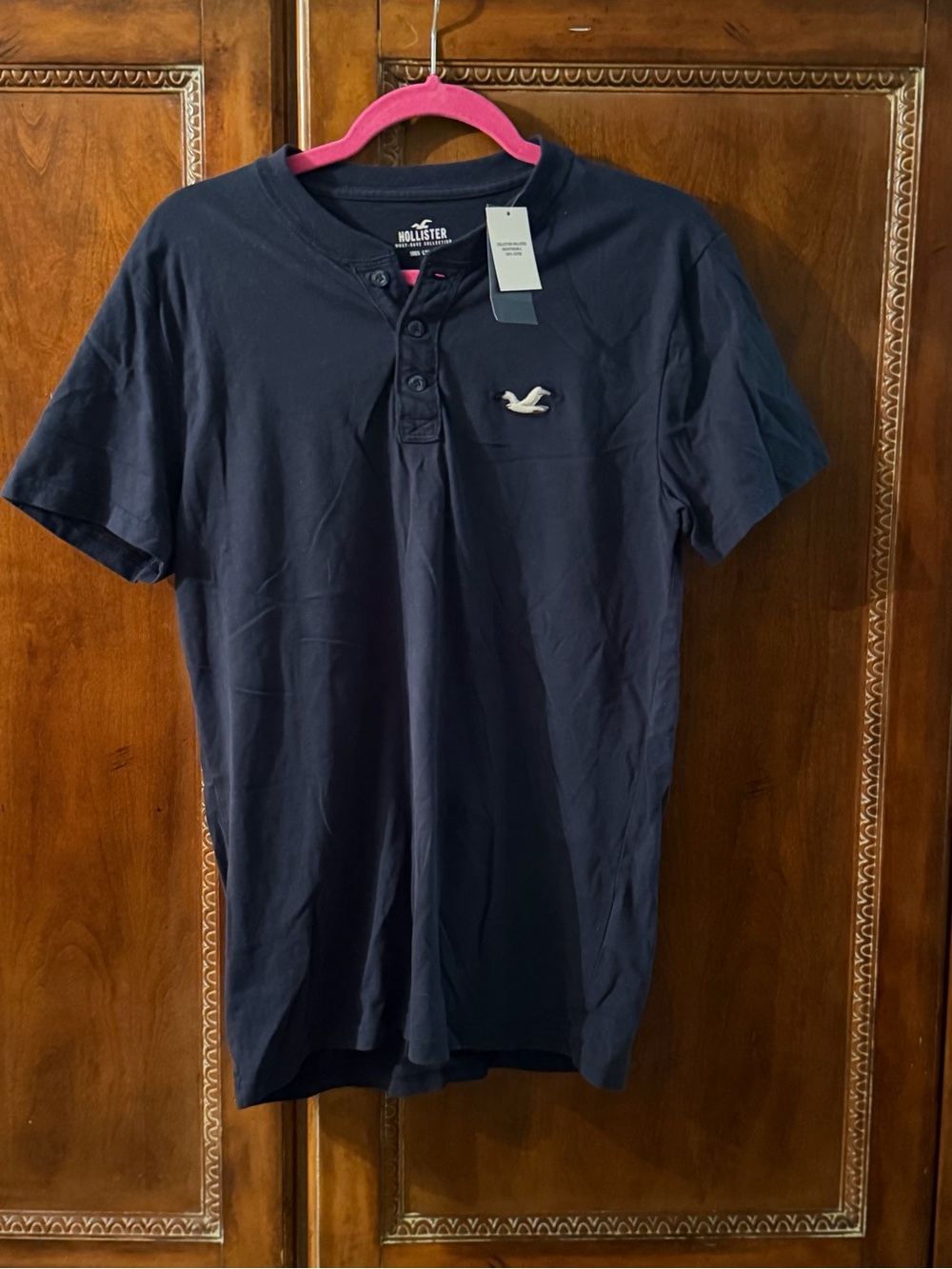 Hollister Navy Short Sleeve Henley with Logo